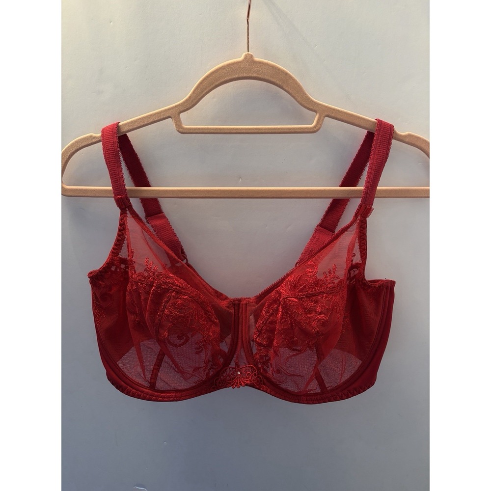 Empreinte Full Cup Bra 36F Red Lace Embroidery Tulle Underwire French Lingerie